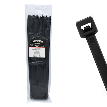 Cable Ties Unlimited Cable Tie, 14 in L, 40 lb Strength, 4 in Max Bundle Dia, Nylon 6/6, UV Resistant, Black, 100PK I14-40-0C