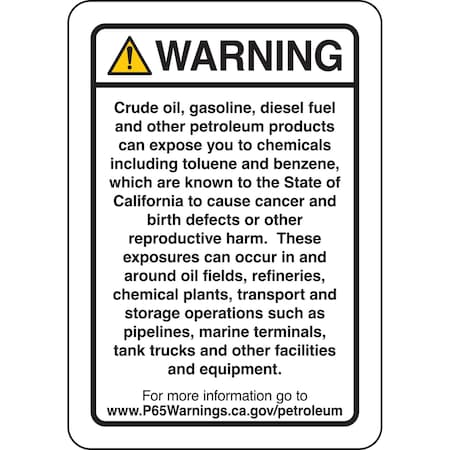 Brady Prop 65 Regulatory Sign Service Station 10 inch x 7 inch Polystyrene Black on White 150459