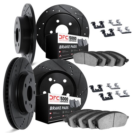 Dynamic Friction Co DFC Rotors-Drilled & Slotted-Black w/ 5000 Advanced Brake Pads Incl Hdw 8514-13012