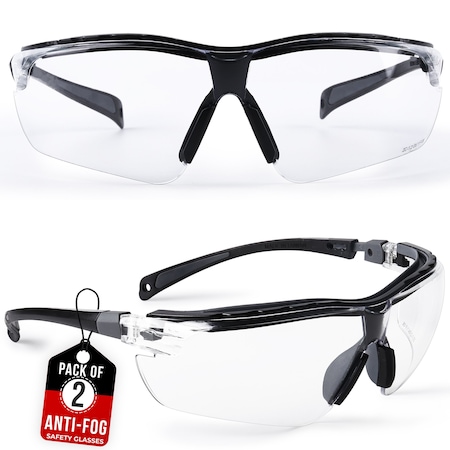 Bison Life Higuard Safety Glasses, Anti-Fog, Impact Resistant, UV400 Eye Protection with Adjustable Temple, 2PK BPES-HGSG-CLLBKGYT-2