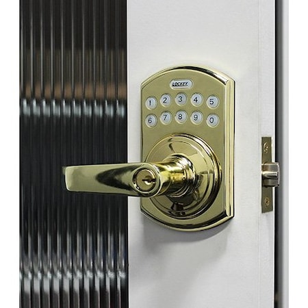 Lockey Usa Electronic Keyless Lever Lock, Remote Capable, E995, Bright Brass E995BB