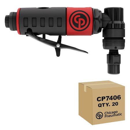 Chicago Pneumatic Right Angle Air Die Grinder, 1/4 in Collet, 1/4 in NPT, Spndl Lock, 0.34 HP, 23,000 RPM, 20PK CP7406-CTN