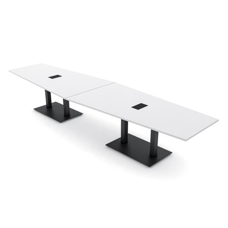 Skutchi Designs Hexagon Conference Table With Power Unit, 48 in W, 168 in L, White HAR-HEX.IR-48X168-DOU.BK-W960-EBLK