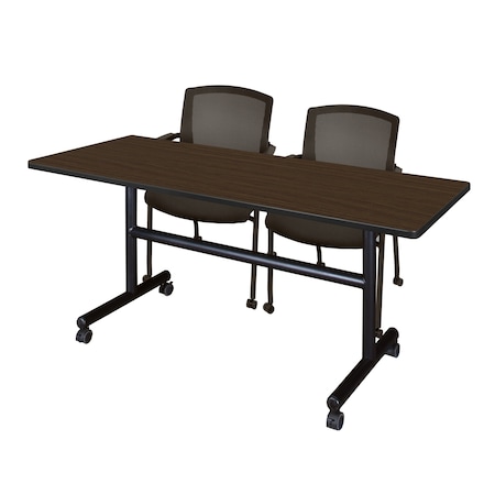 Regency Kobe Flip-Top Training Nesting Table W/ 2 Knight Mesh Chairs, 60 in W, 24 in L, Neo Walnut MKFT6024NW56CBK