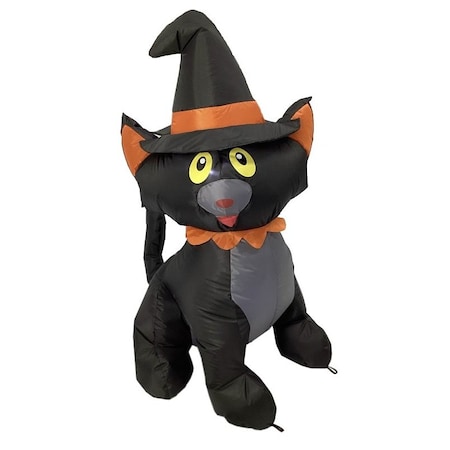 Santas Forest Inflatable Halloween Cat, 4 ft H, Polyvinyl, Black/White, Internal Light 90847