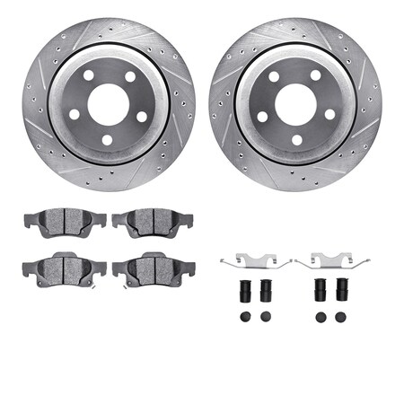 Dynamic Friction Co DFC Brake Rotor - Drilled & Slotted - Silver- Heavy Duty Brake Pad includes Hardware 7412-42007