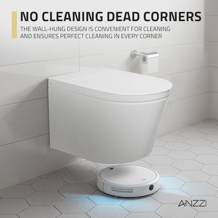 Anzzi Smart Space-Saving Wall-Hung Elongated Toilet in White with Soft-Close Seat, Easy-Clean Glaze TL-WH03-WH