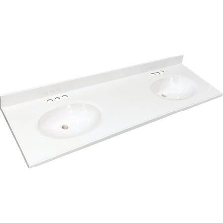 Craftmark 61''x22'' Cultured Marble Solid High Gloss Wht Vanity Top with Round Double Bowl OB6122DB330