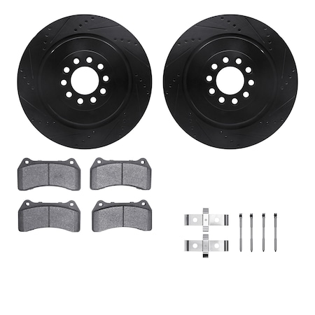 Dynamic Friction Co DFC Rotors-Drilled & Slotted-Black w/ 5000 Advanced Brake Pads Incl Hdw 8512-20009