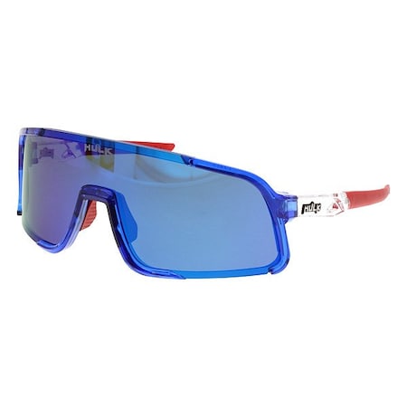 Mcr Safety Hulk HK4, Safety Glasses, MAX3 Hard Coat, Blue Mirror Lens, Bomb Pop Frame, Full-Frame, Polarized HK448BZP