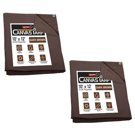 Mytee Products 2 Pack 10'x12ft Dark Brown Canvas Tarp 12oz Water Resistant Heavy Duty Tarps, 2PK CT10-12-DBx2