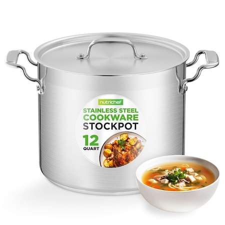 Nutrichef 12-Quart Stainless Steel Stockpot with Stainless Steel Lid NCSPT12Q