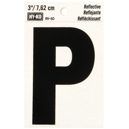 Hy-Ko Reflective Letter, Character: P, 3 in H Character, Black Character, Silver Background, Vinyl RV-50/P