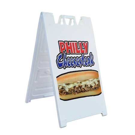 Signmission Philly Cheesesteak, A-Frame & 2 Decals Installed, Heavy-Duty Plastic Frame SBHD-D-2436-Philly Cheesesteak