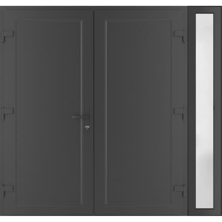 Vdomdoors Front Exterior Prehung Metal-Plastic Double Doors / MANUX 8111 Antracite / Sidelite Exterior Window MANUX8111DEXD-ANT-RH-W72+12xH80