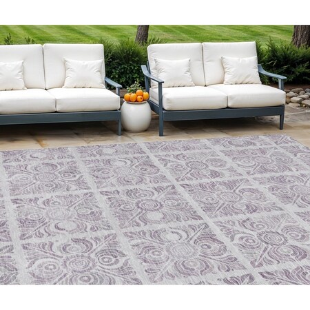 Homeroots 9' X 12' Lavender And Silver Medallion Washable Indoor Outdoor Area Rug 589342