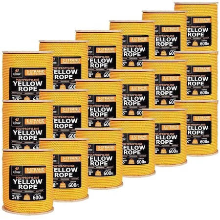 Xpose Safety 3/8in x 600 ft Twisted Polypropylene Rope, Yellow, 18PK YPR38-600-18-X