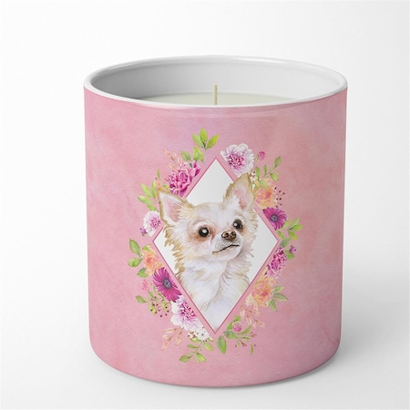 Carolines Treasures 10 oz Long Hair Chihuahua Pink Flowers Decorative Soy Candle CK4127CDL