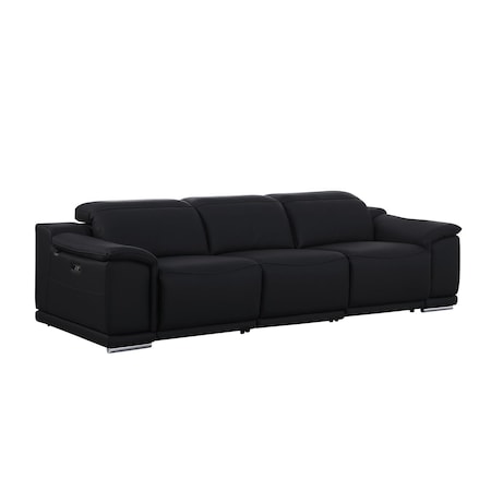 Homeroots 107" Black Italian Leather Reclining Metal USB Sofa 720277