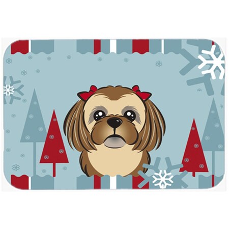 Carolines Treasures Winter Holiday Chocolate Brown Shih Tzu Glass Cutting Board- Large BB1745LCB