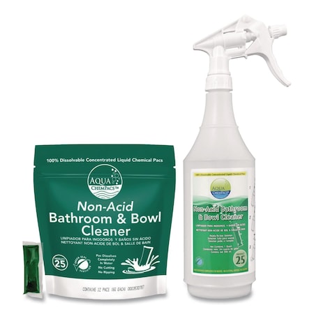 Diversey Aqua ChemPacs Non-Acid Bathroom and Bowl Cleaner w/Empty 32 oz Spray Bottle, Lavender, 12 ChemPacs 9321000