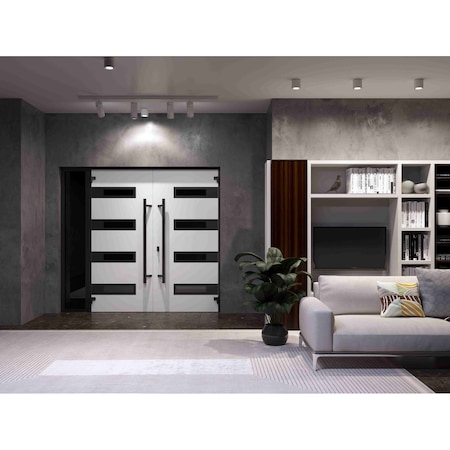 Vdomdoors Front Exterior Prehung Aluminum Double Doors Ronex0131 Grey 1 Sidelight Mirrored Clear Glass 1 RONEX0131DEXD-GRE-W72+14xH96-LH-O