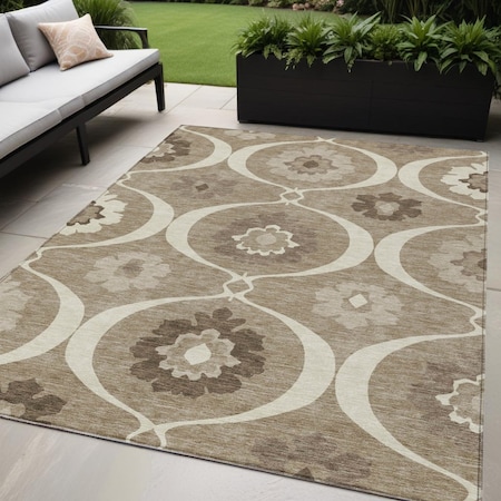 Homeroots 5' X 8' Taupe Brown And Ivory Medallion Washable Indoor Outdoor Area Rug 589651