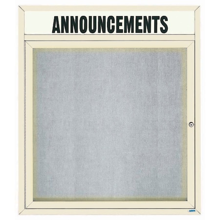 Aarco Illuminated Outdoor Enclosed Bulletin Board w/ Al Frame Header, Powder Coated Ivory, 36''Hx30''W ODCC3630RHIIV