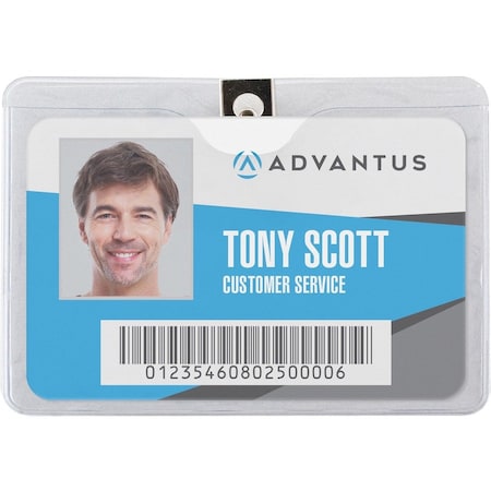 Advantus Horizontal Badge Holder with Clip - 4" Width x 3" Length - Vinyl - Clear - 50 / Pack 75456