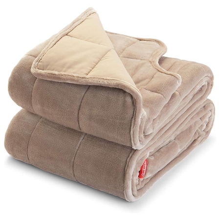 Sunbeam Extra Warm 15 Pound 54" x 73" Weighted Blanket with Arm Slits and Neck Cutout in Beige 2105789
