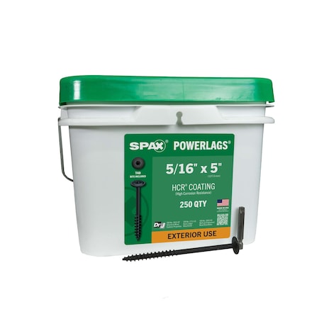Spax 5/16 in x 5 in Exterior Structural Wood Lag Screws Powerlags Washer Head T-Star Bulk Pail, 250PK 3581820801270