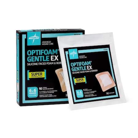 Medline Optifoam Gentle EX Bordered Foam Dressing in Educational Packaging, 6in x 6in, 10PK MSCEX66EPZ