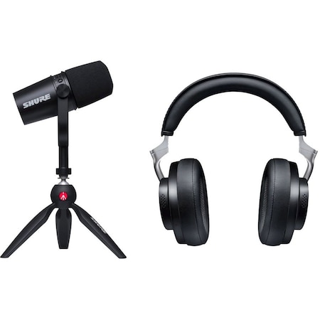 Shure DUAL-OUTPUT CARDIOID DYNAMIC MICROPHONE, INCLUDES ADJUSTABLE DESKTOP STAND, BLAC MV7+-K-BNDL