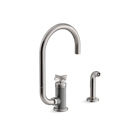 Kohler Billet Single-handle bar sink faucet with two-function extended-reach spout and side sprayer 28675-3-TT