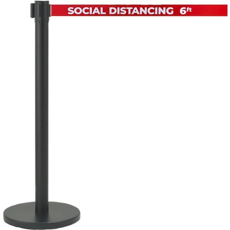 Aarco Belt Barrier System, Black Finish/Red Belt w/White Print, 7 ft Length, Black HBK-7PRD