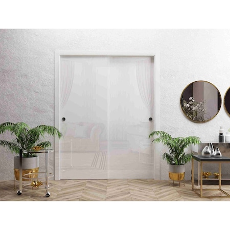 Sartodoors Sliding Closet Bypass Doors 64 x 96 inches, Planum 0010 Gloss White, Rails Hardware Set, Wood Solid PLANUM0010DBD-GLOS-6496