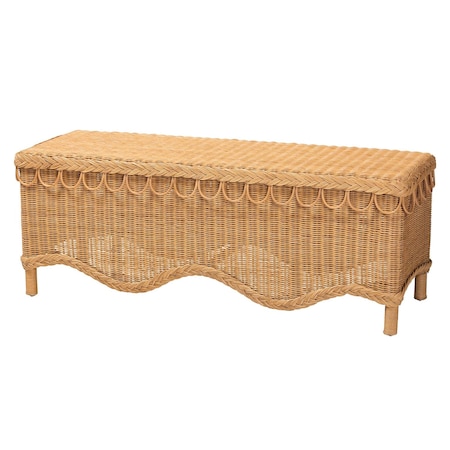 Bali & Pari Erla Bohemian Light Honey Rattan Accent Bench with Scallop border 247-13763-ZORO