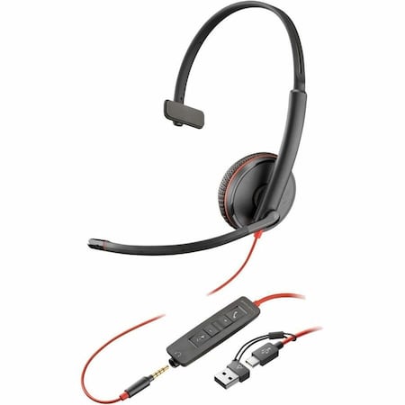 Hp Poly Blackwire 3215 Monaural USB-C Headset +3.5mm Plug +USB-C/A Adapter (Bulk) 8X227A6