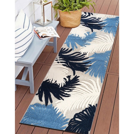 World Rug Gallery Amalfi Contemporary Tropical Floral Indoor/Outdoor Runner Rug 2 ft 7 in x 6 ft Navy 8013NAVY27X6