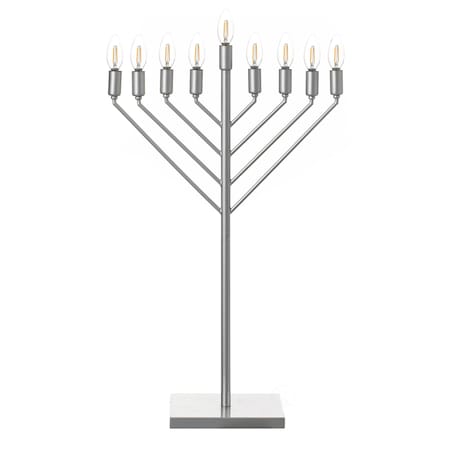 Vintiquewise Large Modern Antique Silver Nine Branch Electric Chabad Style Hanukkah Menorah with Flame QI004626-Si