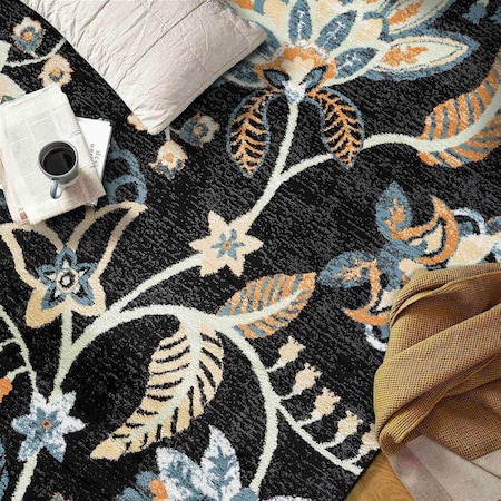 World Rug Gallery Floral Medallion Area Rug 5 ft x 7 ft Black WR143BLACK5X7