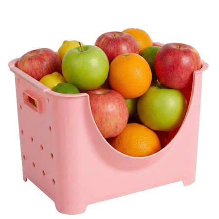 Basicwise Stacking Storage Bins, Plastic, Pink, 9.1 in H, 10.3 in W, 11.1 in L QI003215P