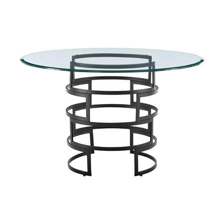Homeroots 48" Clear And Black Glass And Iron Pedestal Base Round Top Dining Table 569429