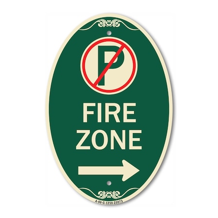 Signmission Fire Zone No Parking Symbol and Right Arrow, 12 In X 18 In Architectural, Heavy Gauge Aluminum A-OV-G-1218-23973