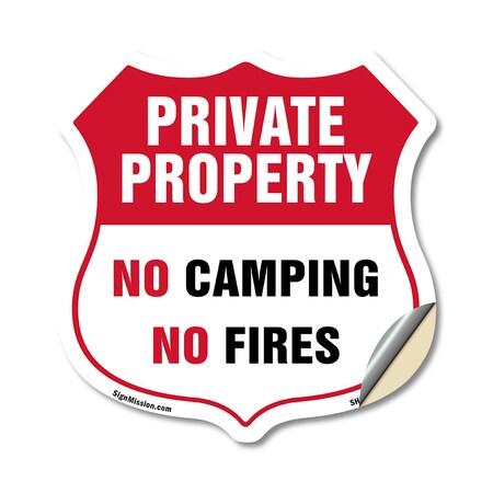 Signmission Private Property Shield Sign No Camping, 18 Inch X 18 Inch, Vinyl Decal SHI-D-18-441