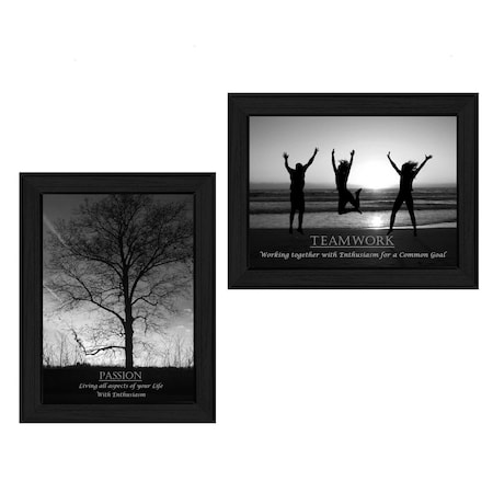 Homeroots Set Of Two Passion and Teamwork Black Framed Print Wall Art, 2PK 405757