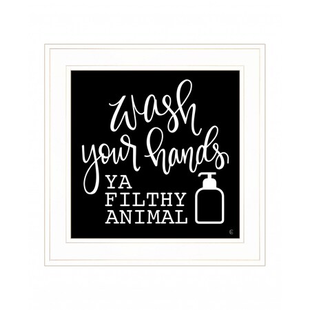 Homeroots Wash Your Hands 1 White Framed Print Bathroom Wall Art 407686