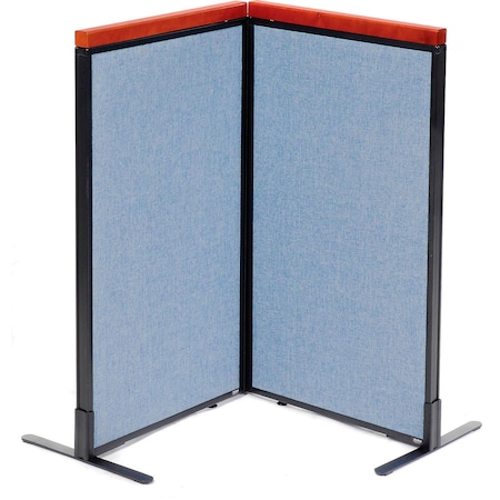 Global Industrial Interion Deluxe Freestanding 2-Panel Corner Room Divider, 24-1/4"W x 43-1/2"H Panels, Blue 695064BL