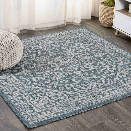 Jonathan Y Malta Bohemian Medallion Textured Weave Teal/Gray 6 ft Square Indoor/Outdoor Area Rug SMB104B-6SQ
