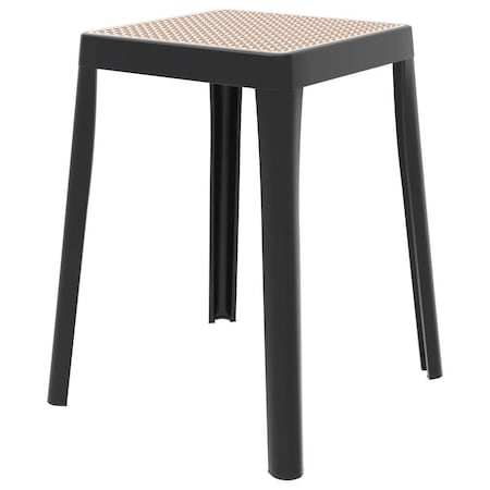 Leisuremod Tresse Stackable Plastic Square Dining Stool with Wicker Seat, Black TS12BL